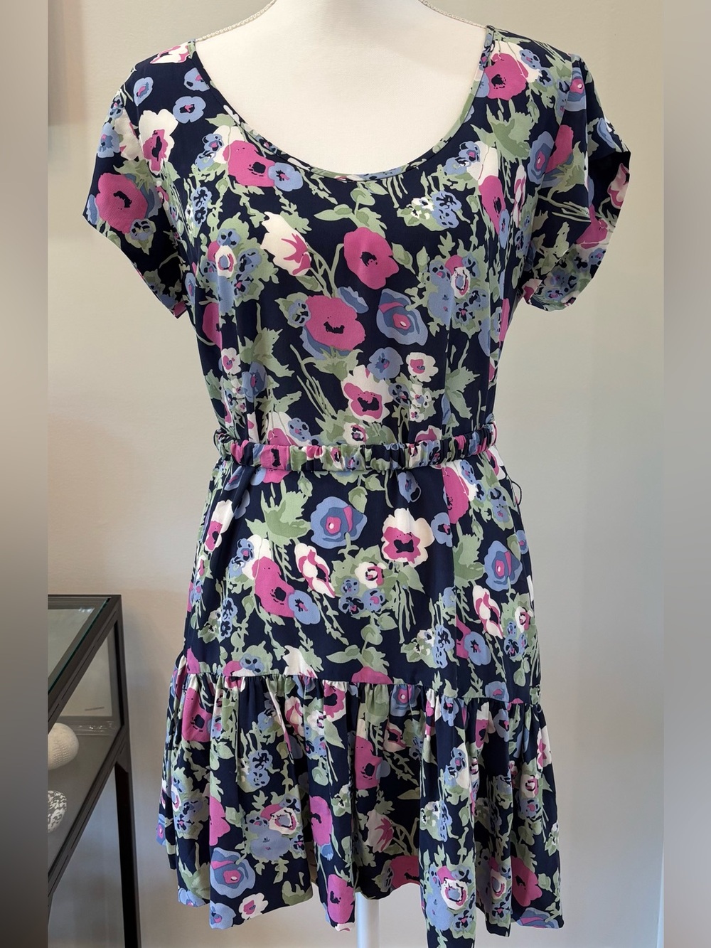 Joie Silk Floral Short-Sleeve Mini Dress, Size M, 100% Silk, Cottagecore